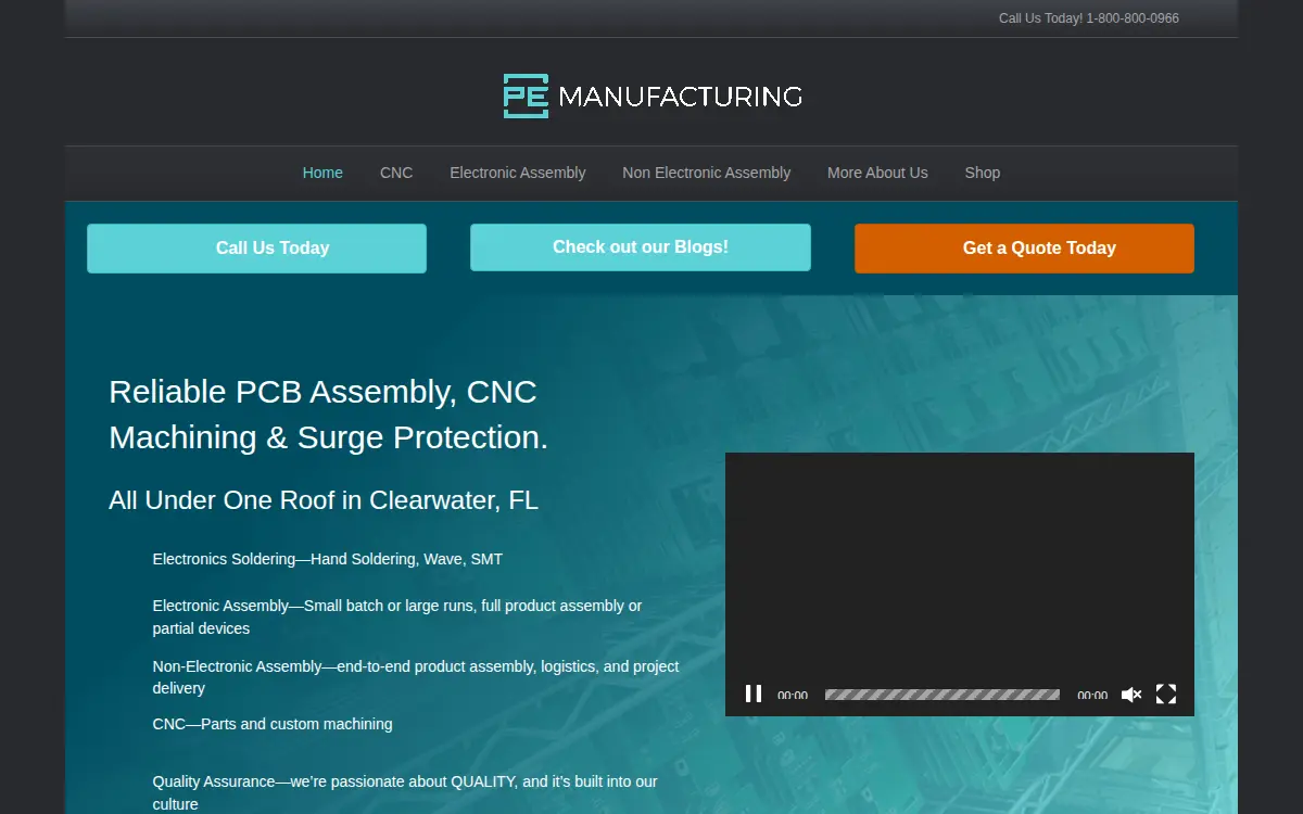 Homepage of Pe Manufacturing Company of Florida