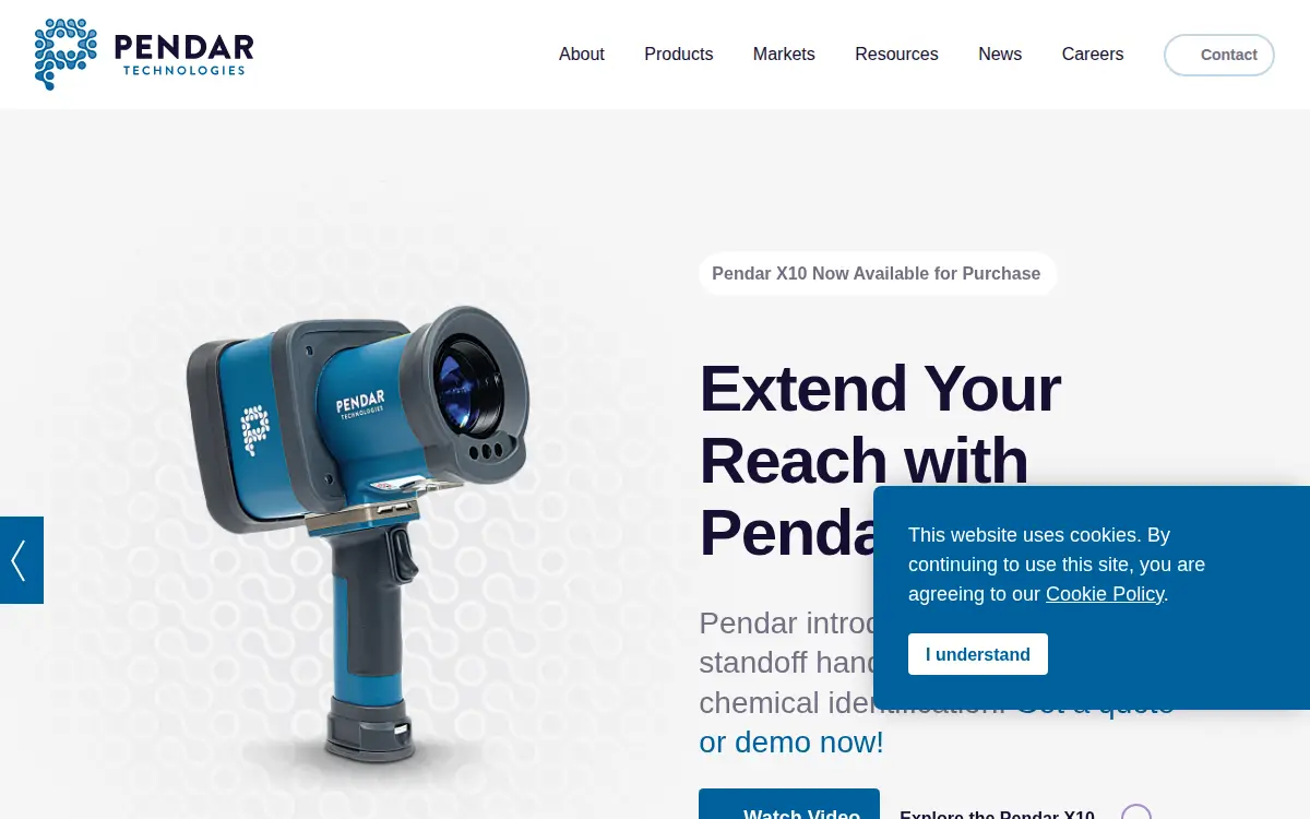 Homepage of Pendar Technologies LLC