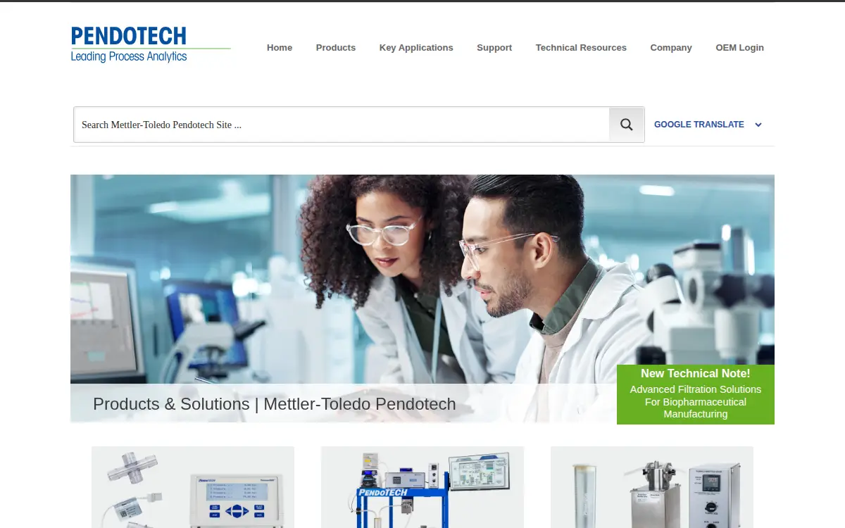 Homepage of Mettler-toledo Pendotech, LLC