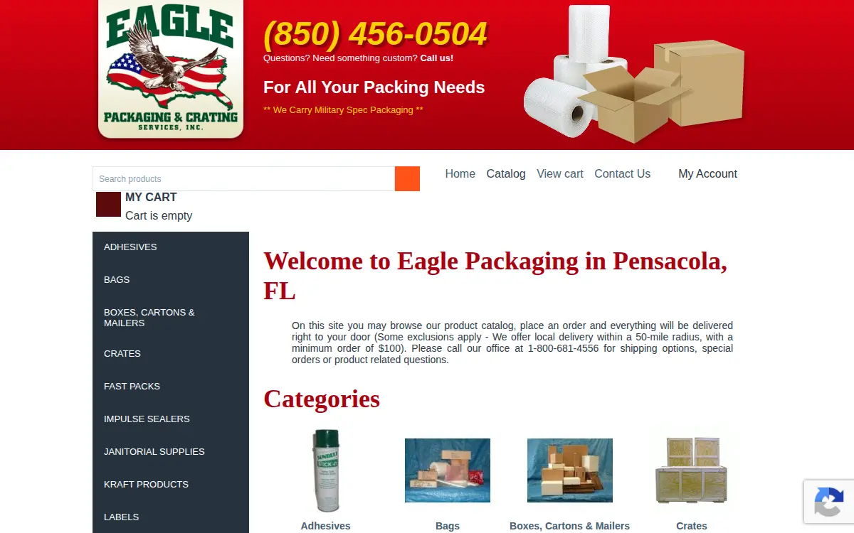 Homepage of Eagle Packaging & Crating Services, INC.