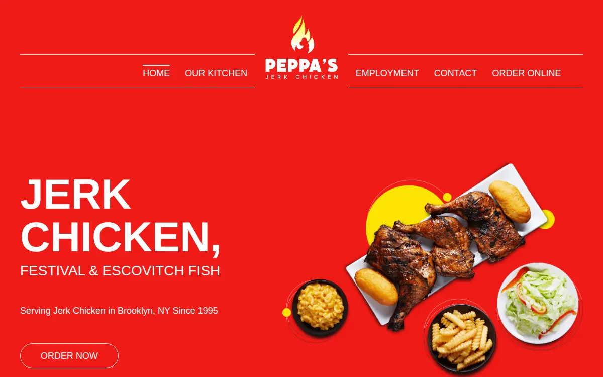 Homepage of Peppa's Jerk Chicken INC