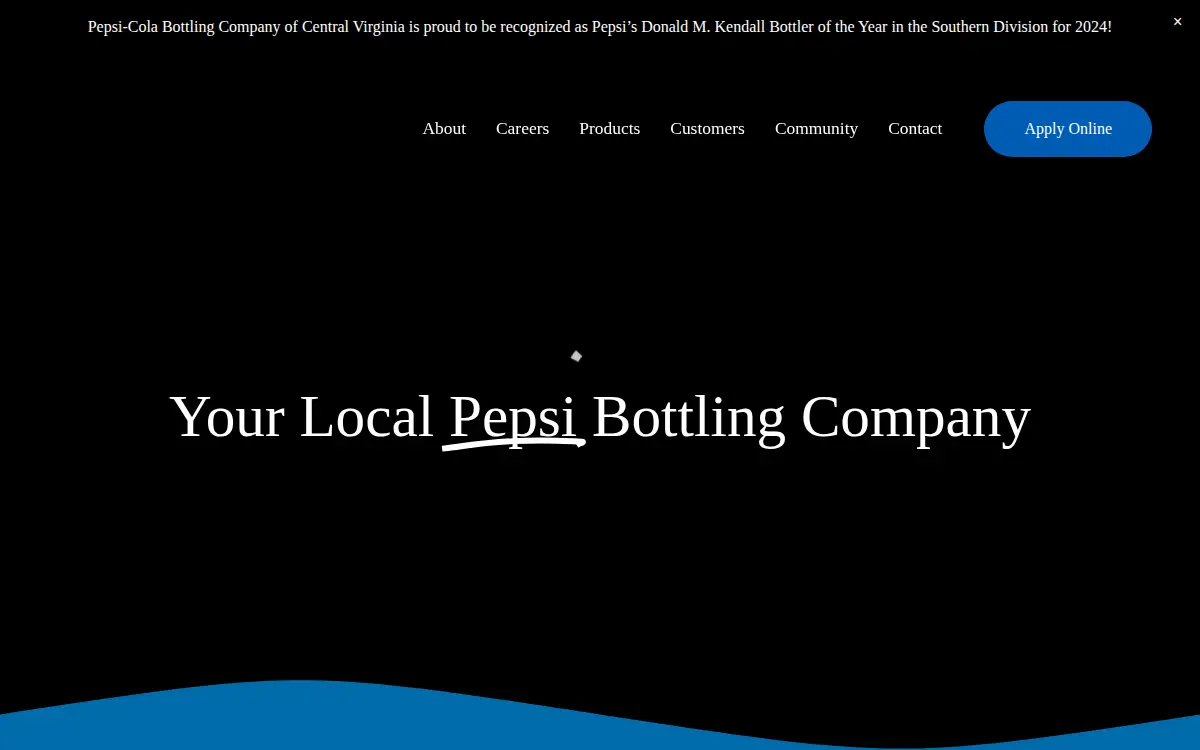 Homepage of Pepsi-cola Bottling Company of Central Virginia