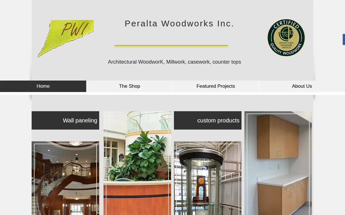Homepage of Peralta Woodworks, INC.