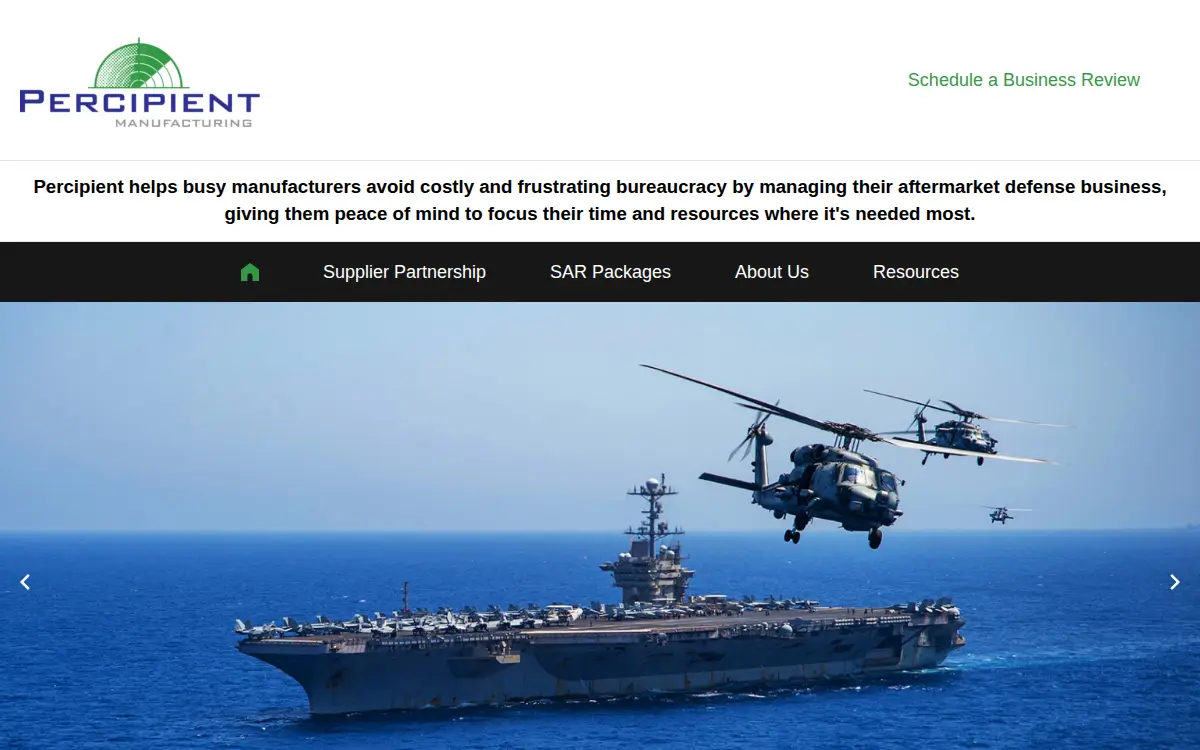 Homepage of Percipient Manufacturing, LLC