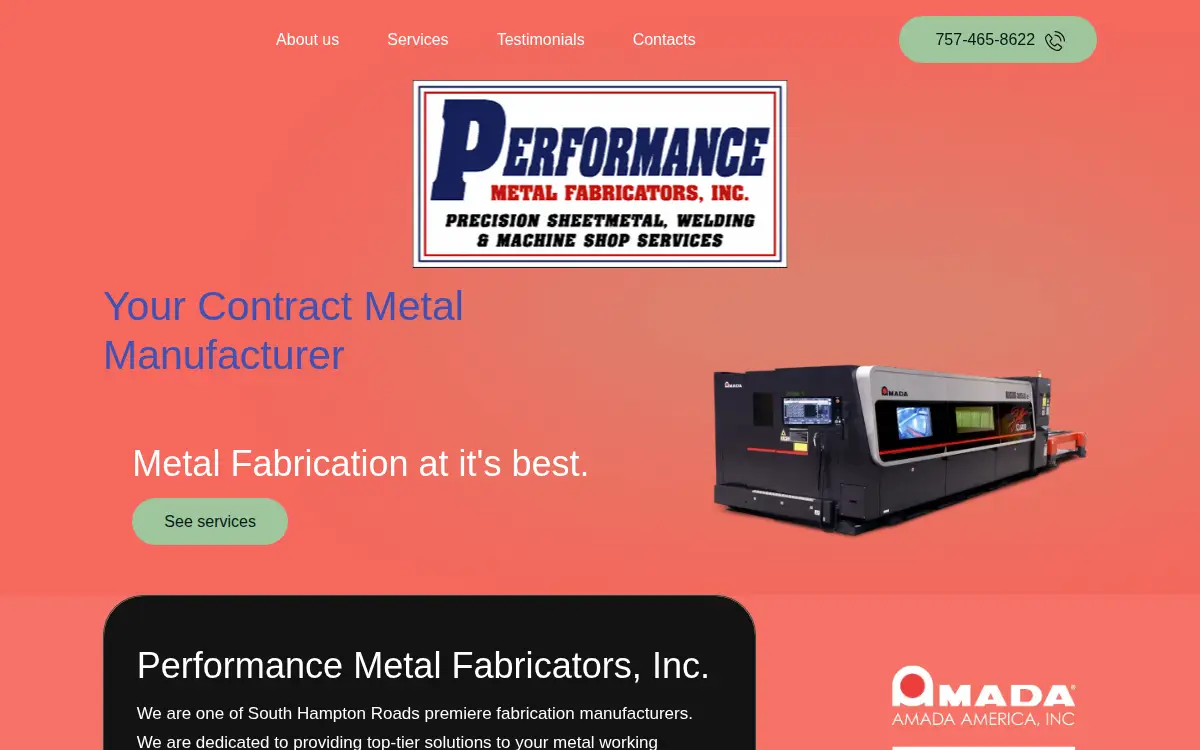 Homepage of Performance Metal Fabricators INC.