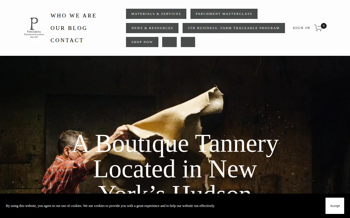 Homepage of Pergamena Parchments & Leathers, INC