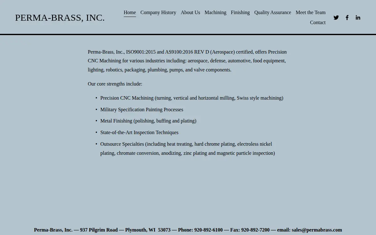 Homepage of Perma-brass, INC.