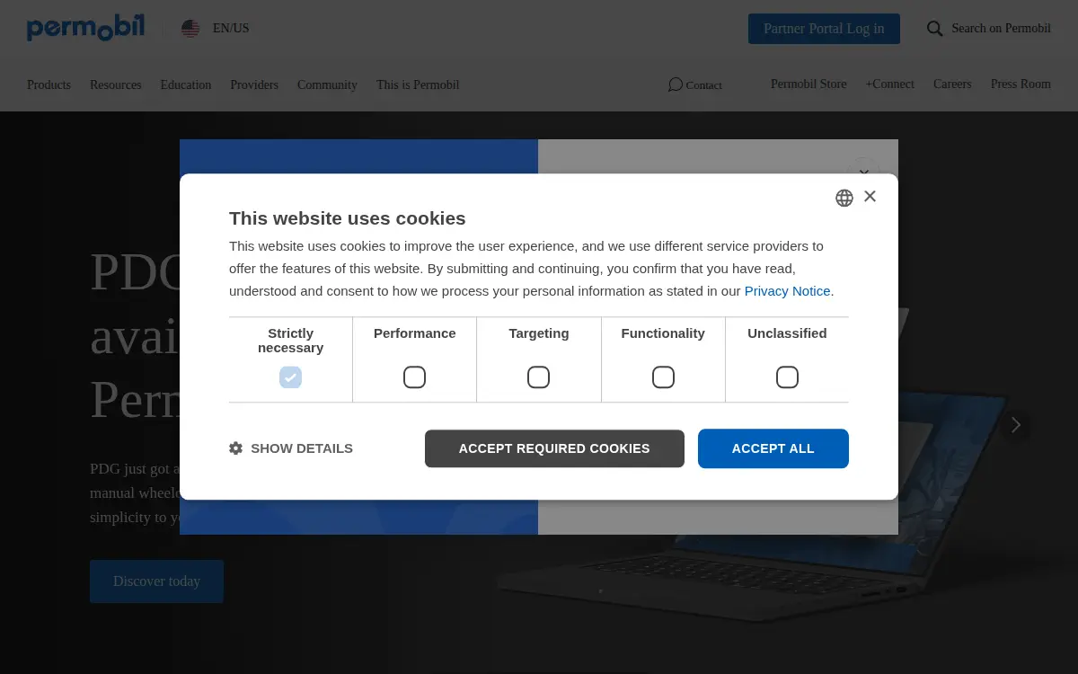 Homepage of Permobil INC