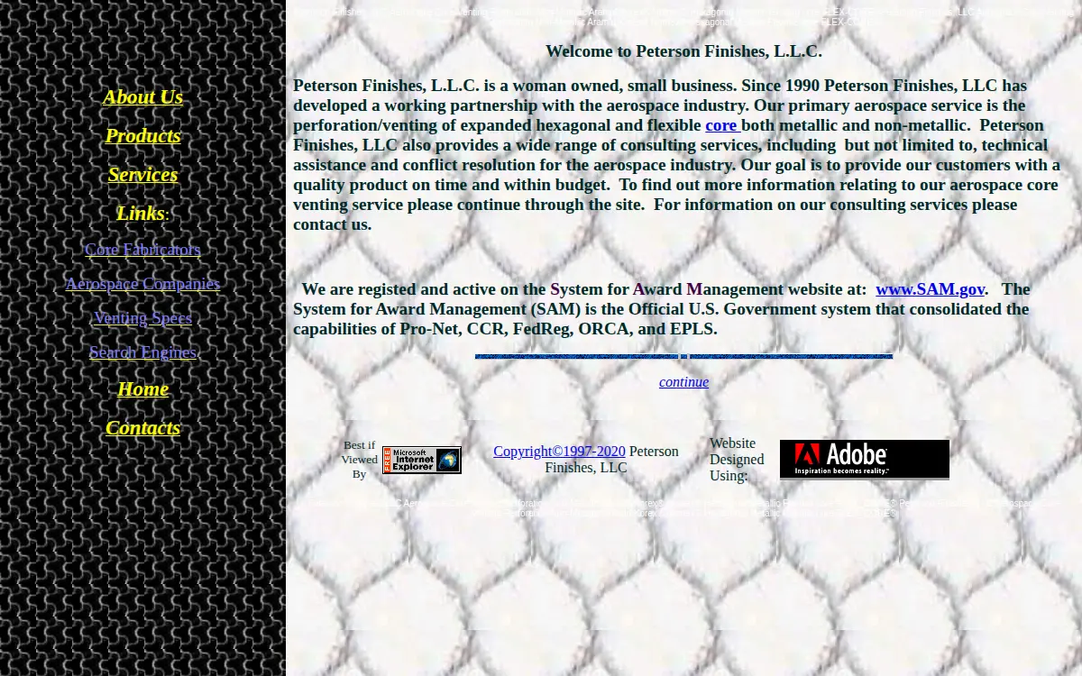 Homepage of Peterson Finishes LLC