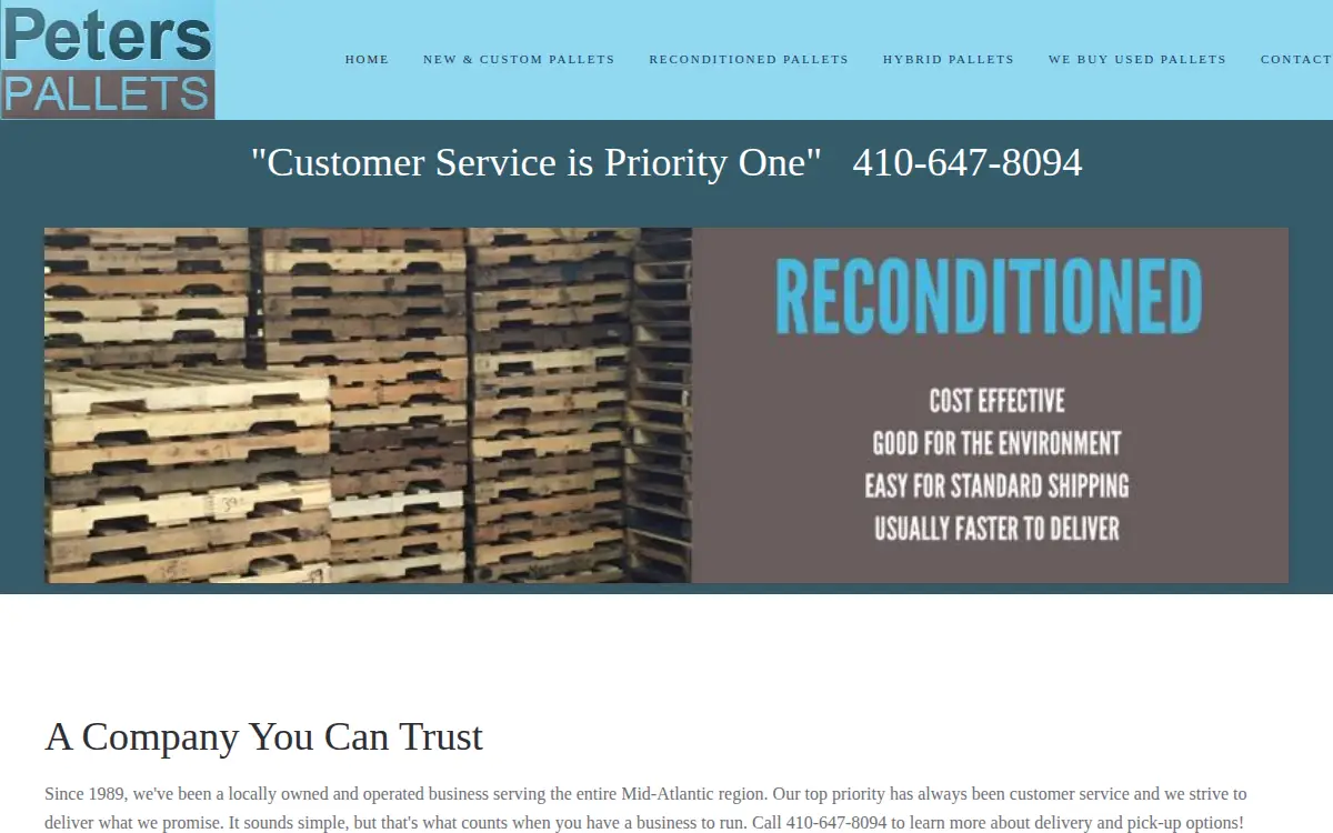 Homepage of Peters Pallets, INC