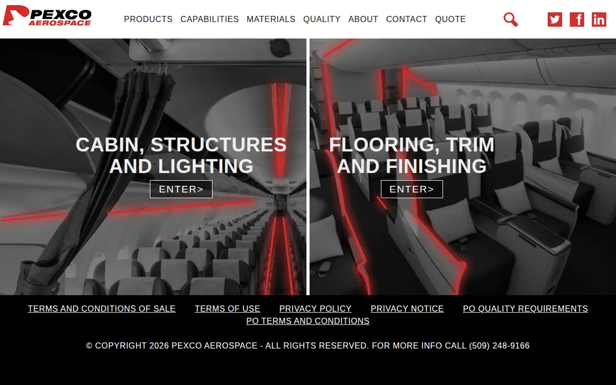 Homepage of Pexco Aerospace, INC.