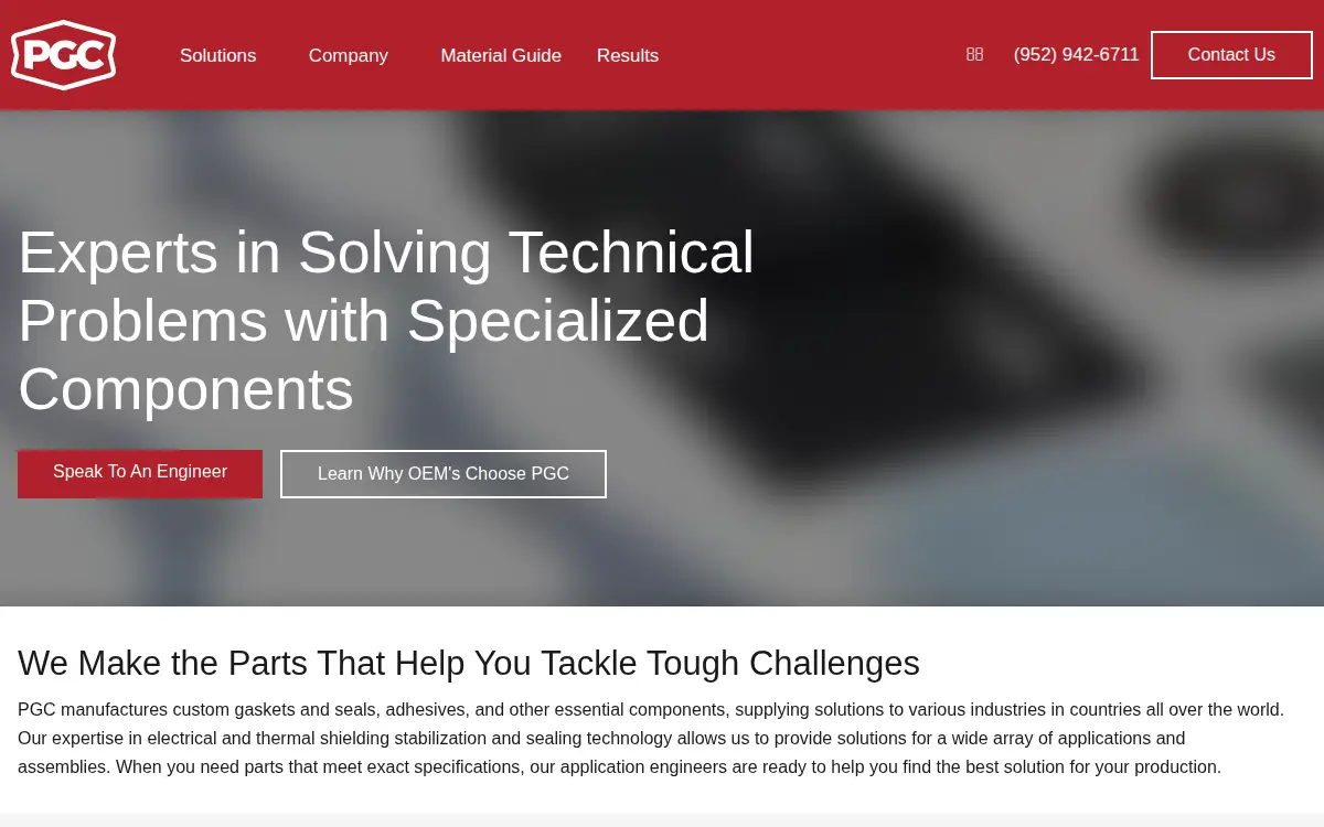 Homepage of Precision Gasket Company