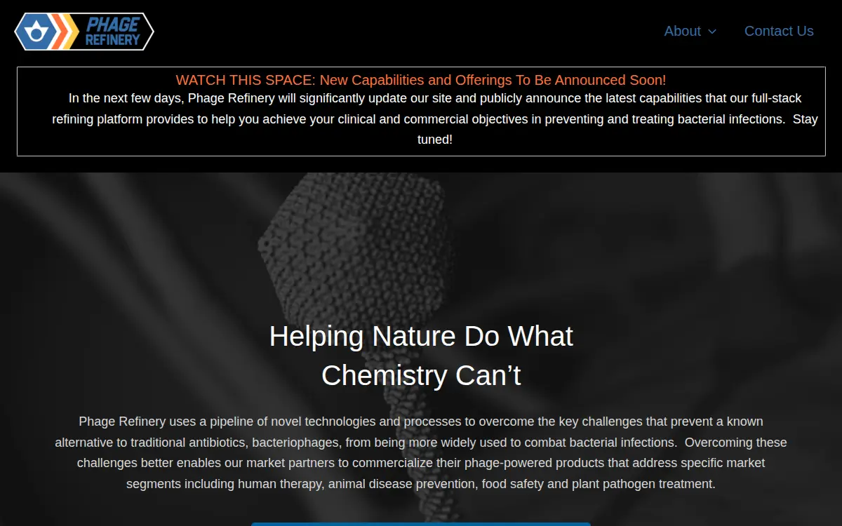 Homepage of Phage Refinery, INC.