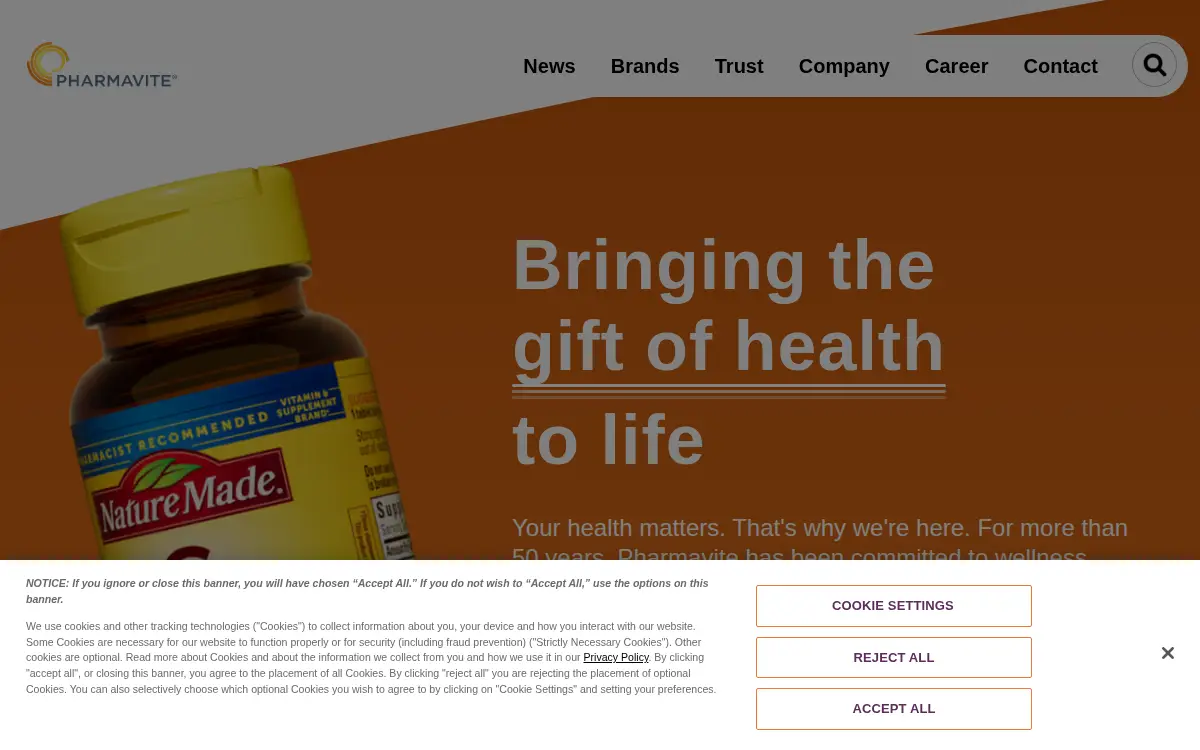 Homepage of Pharmavite LLC