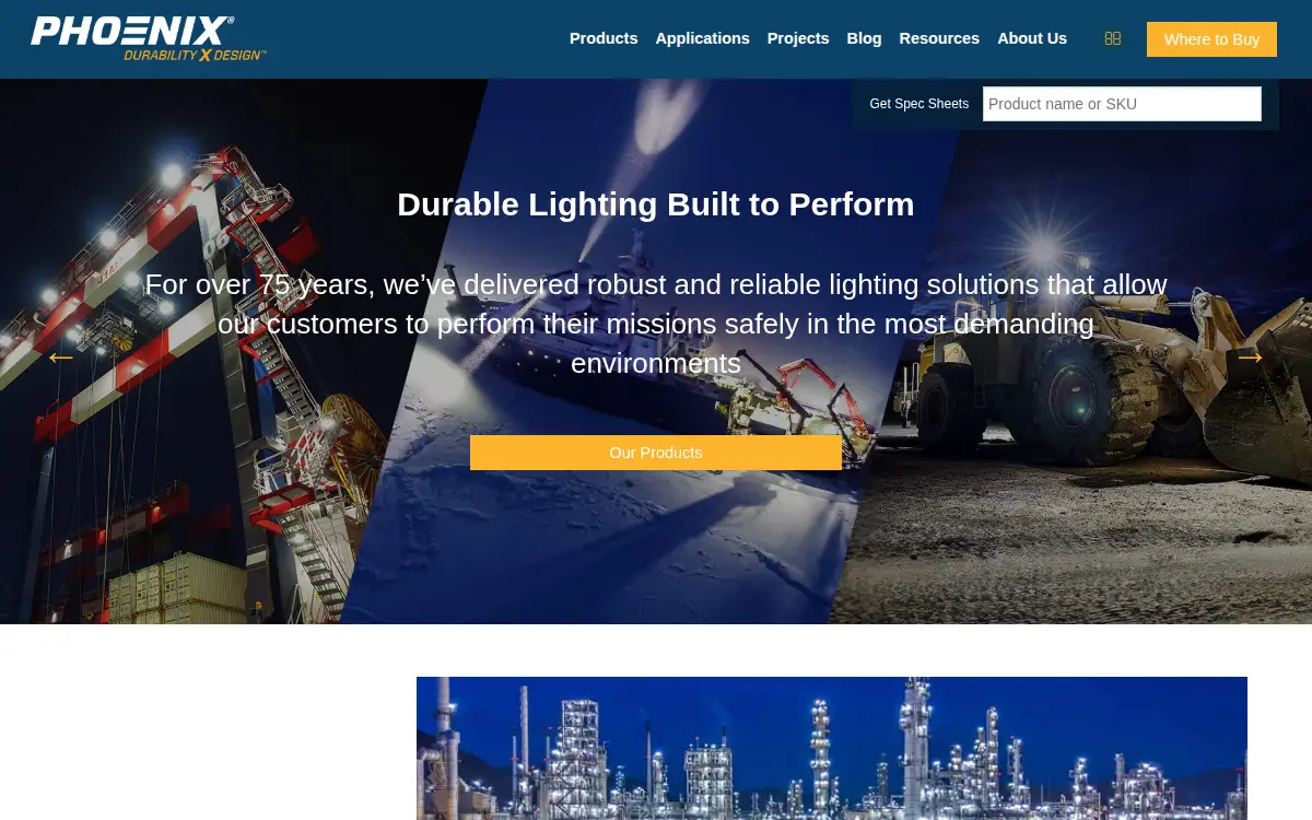 Homepage of Phoenix Products LLC