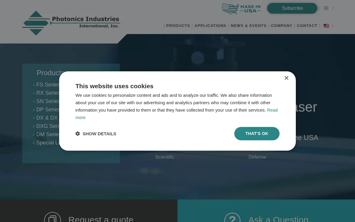 Homepage of Photonics Industries International, INC