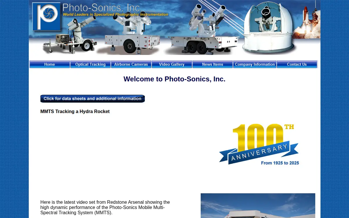 Homepage of Photo-sonics, INC.