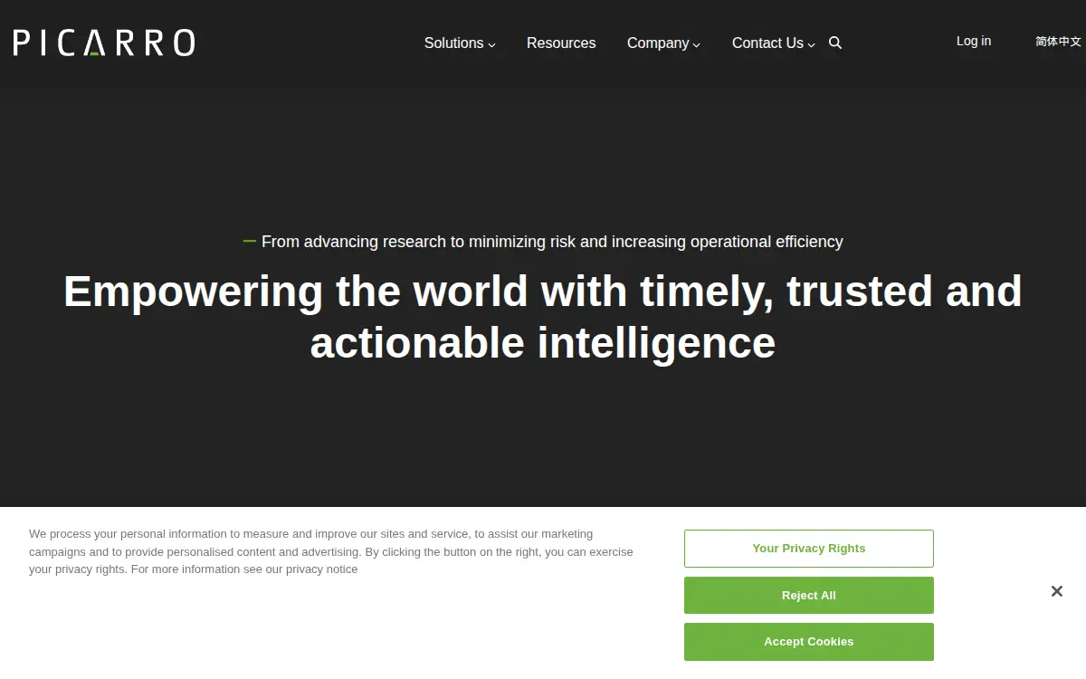Homepage of Picarro, INC