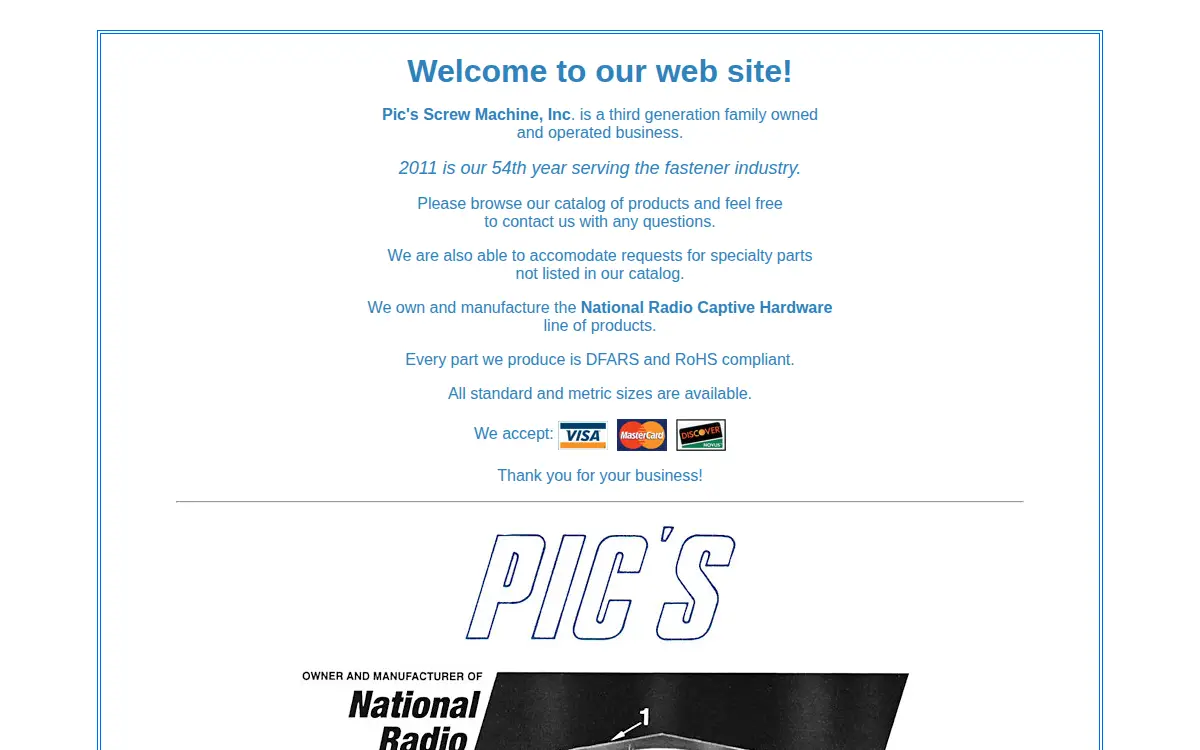 Homepage of Pics Screw Machine, INC.