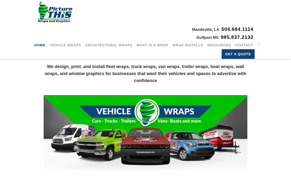 Homepage of Picture This Wraps and Graphics LLC