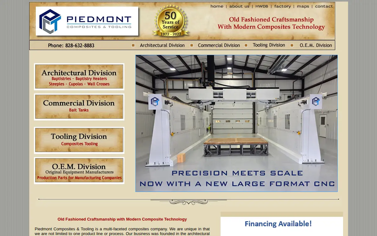 Homepage of Piedmont Composites & Tooling LLC