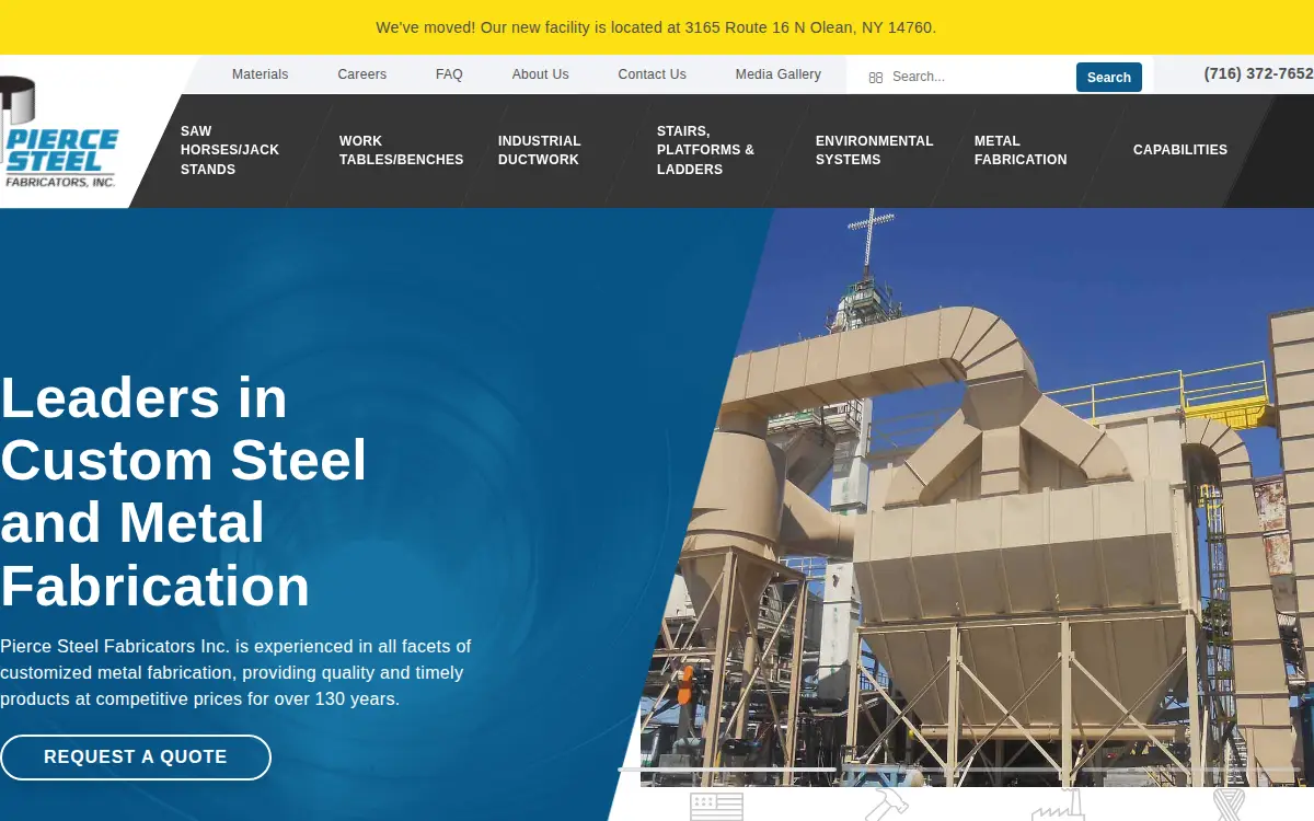Homepage of Pierce Steel Fabricators & Machining, INC.