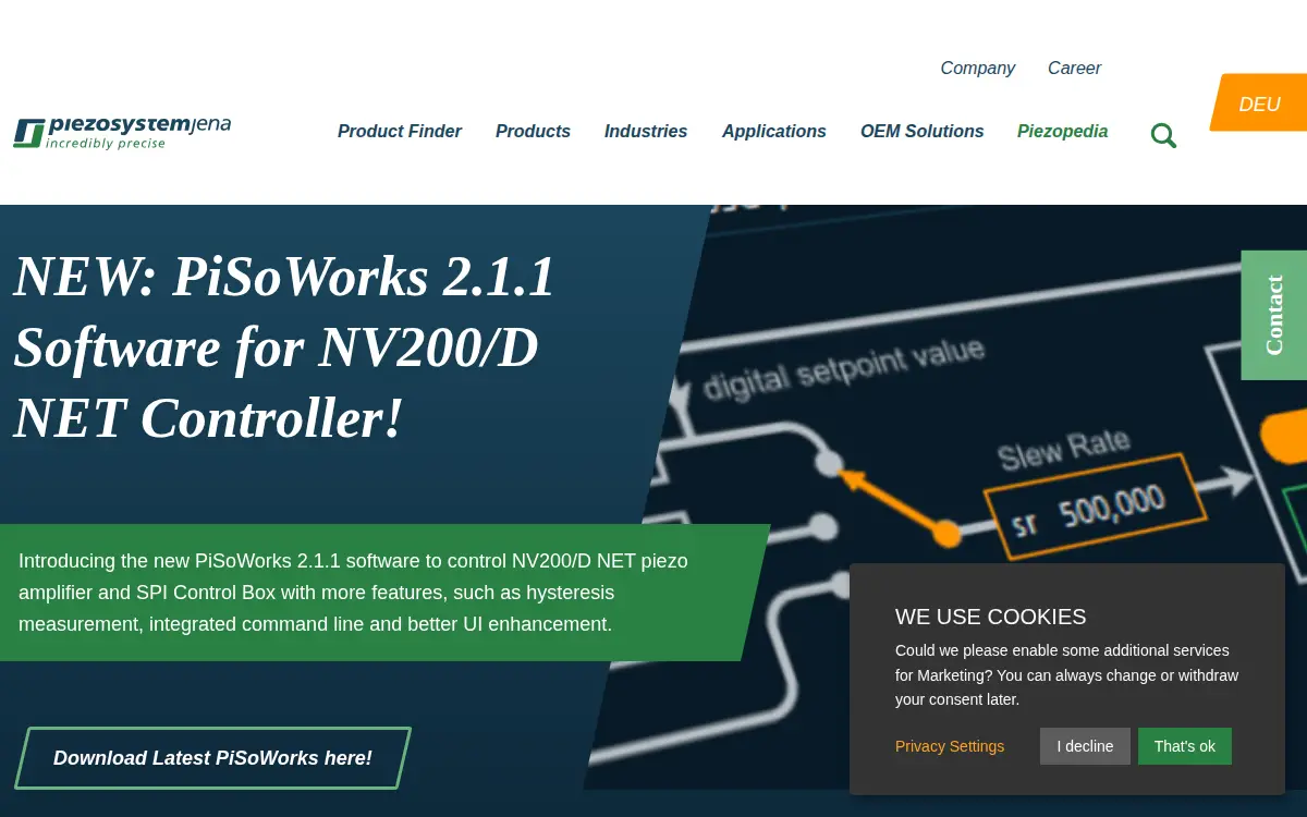 Homepage of Piezosystem Jena, INC