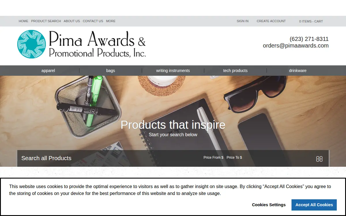 Homepage of Pima Awards & Promotional Products INC