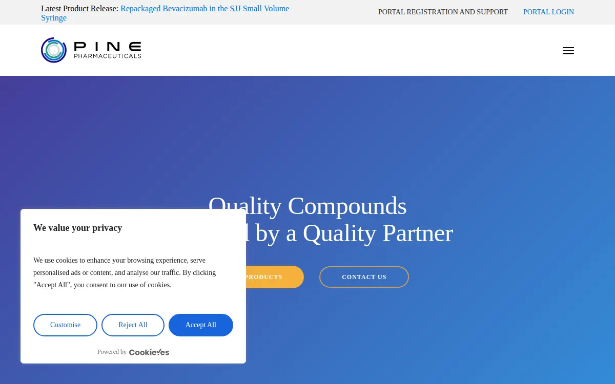 Homepage of Pine Pharmaceuticals LLC