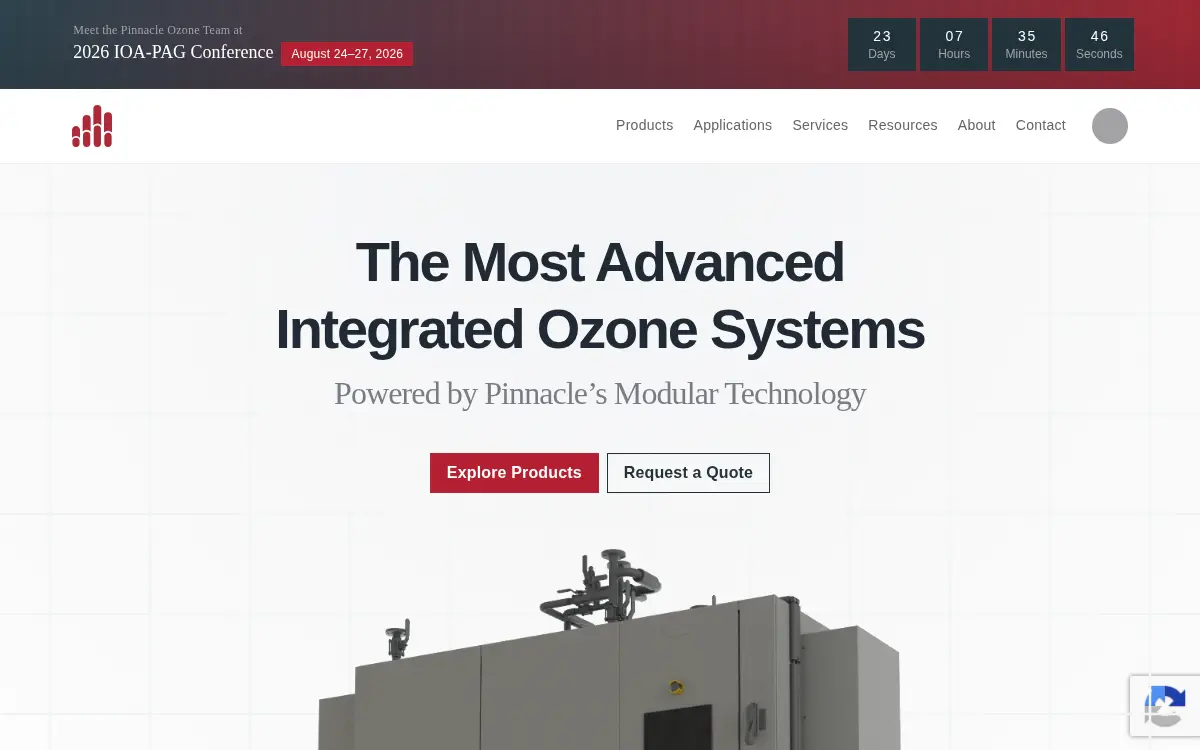 Homepage of Pinnacle Ozone Solutions, LLC