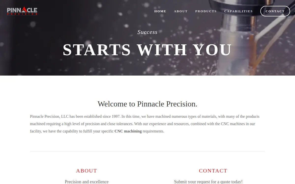 Homepage of Pinnacle Precision, LLC