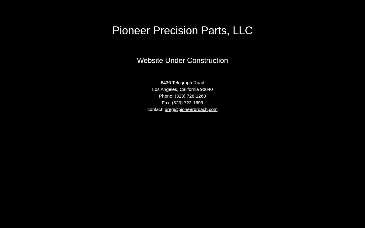 Homepage of Pioneer Precision Parts, LLC