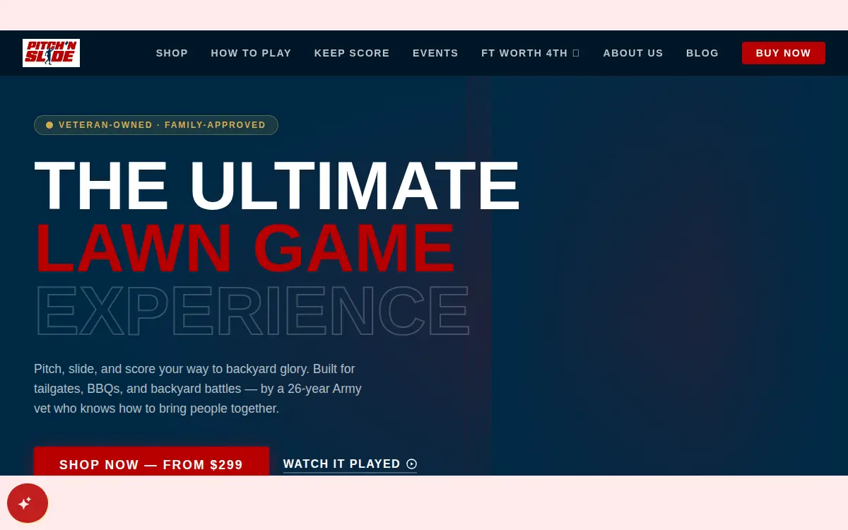 Homepage of Pitch N Slide INC.