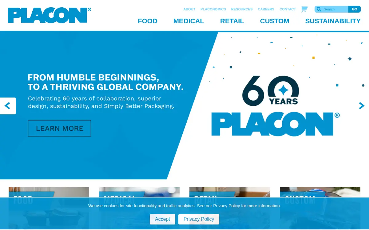 Homepage of Placon Corporation
