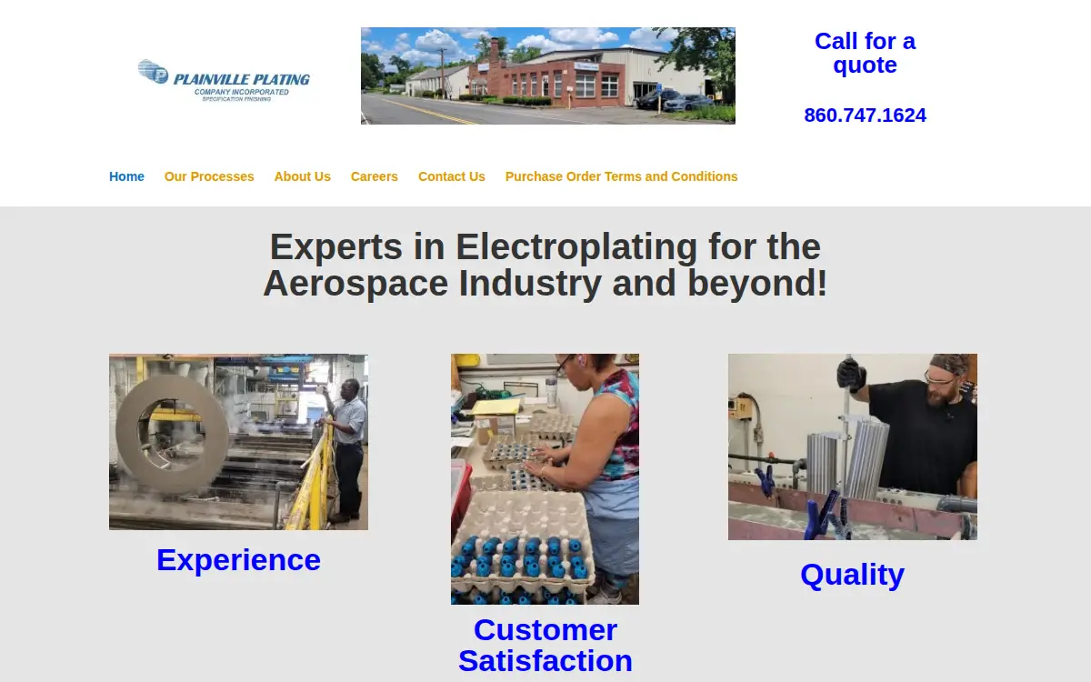 Homepage of Plainville Plating Company, INC.