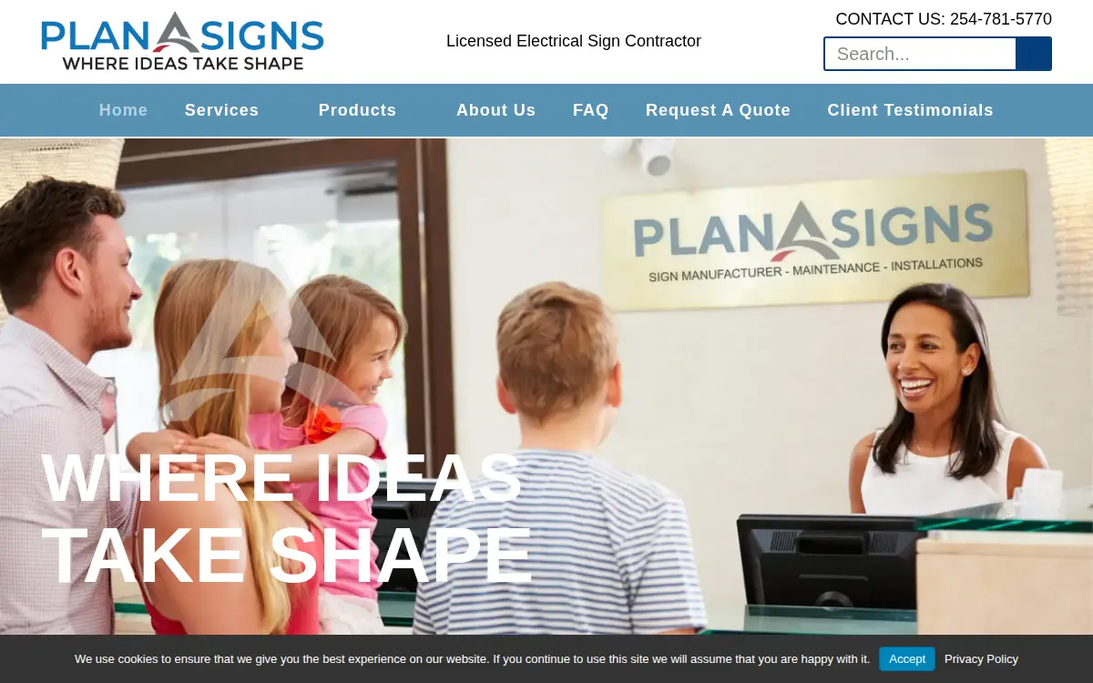 Homepage of Plan a Signs, LLC