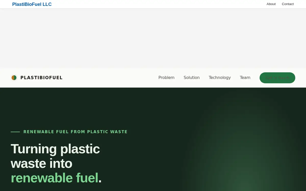 Homepage of Plastibiofuel LLC