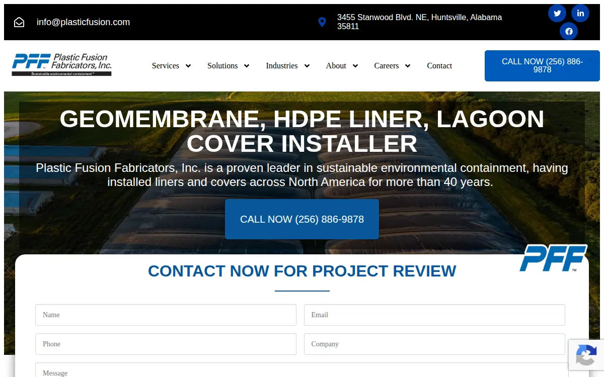 Homepage of Plastic Fusion Fabricators, INC.