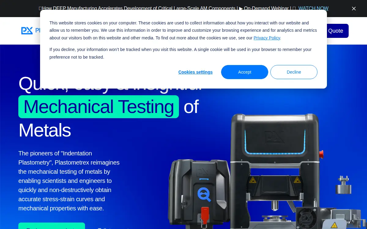 Homepage of Plastometrex Usa, INC.