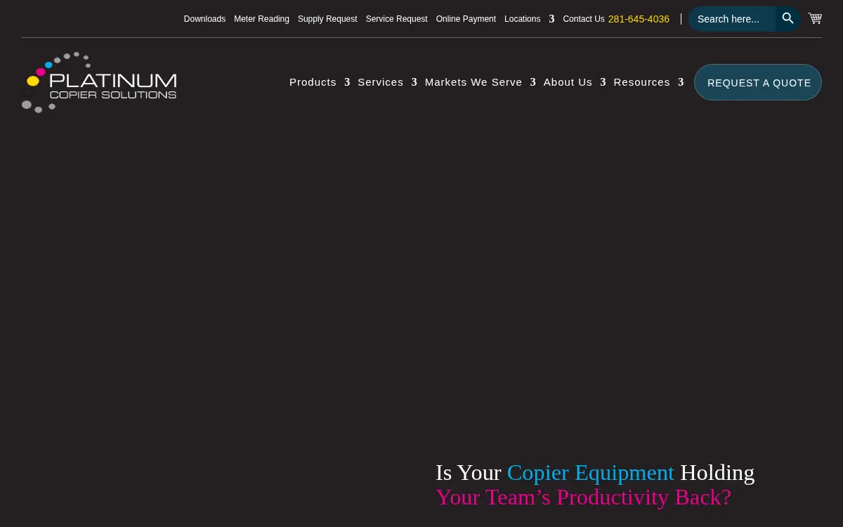Homepage of Platinum Copier Solutions, L.l.c.