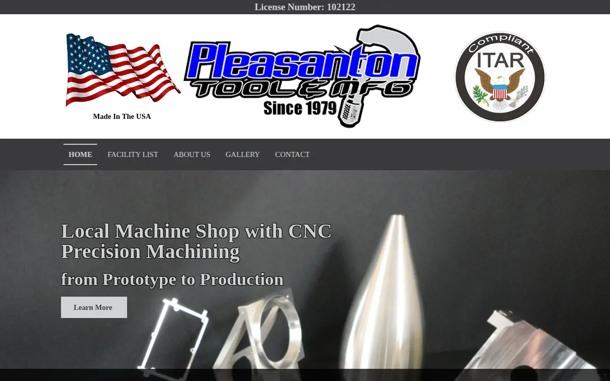 Homepage of Pleasanton Tool & Manufacturing, INC.