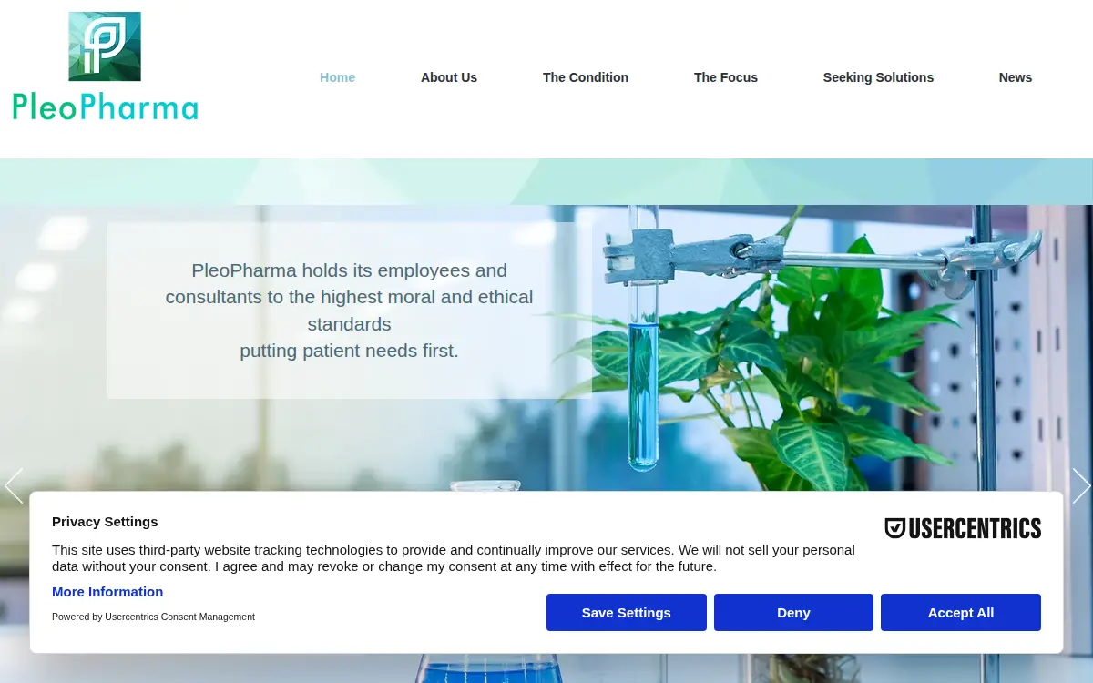 Homepage of Pleopharma, INC.