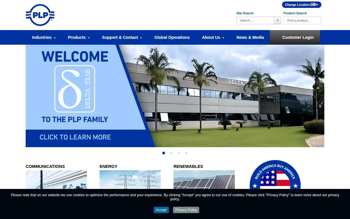 Homepage of Preformed Line Products Company