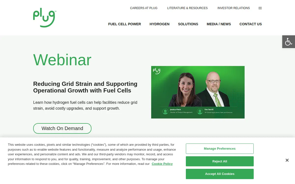 Homepage of Plug Power INC.