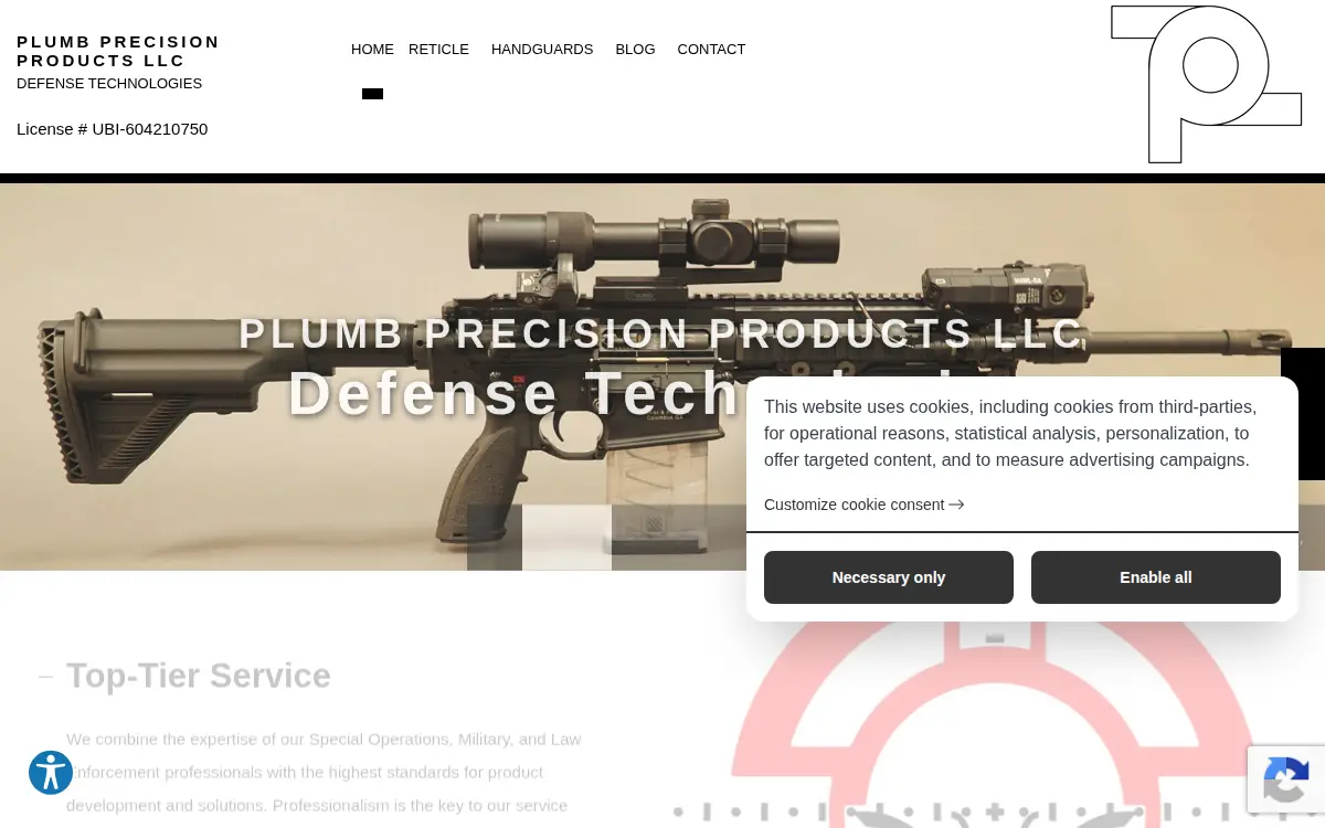 Homepage of Plumb Precision Products LLC