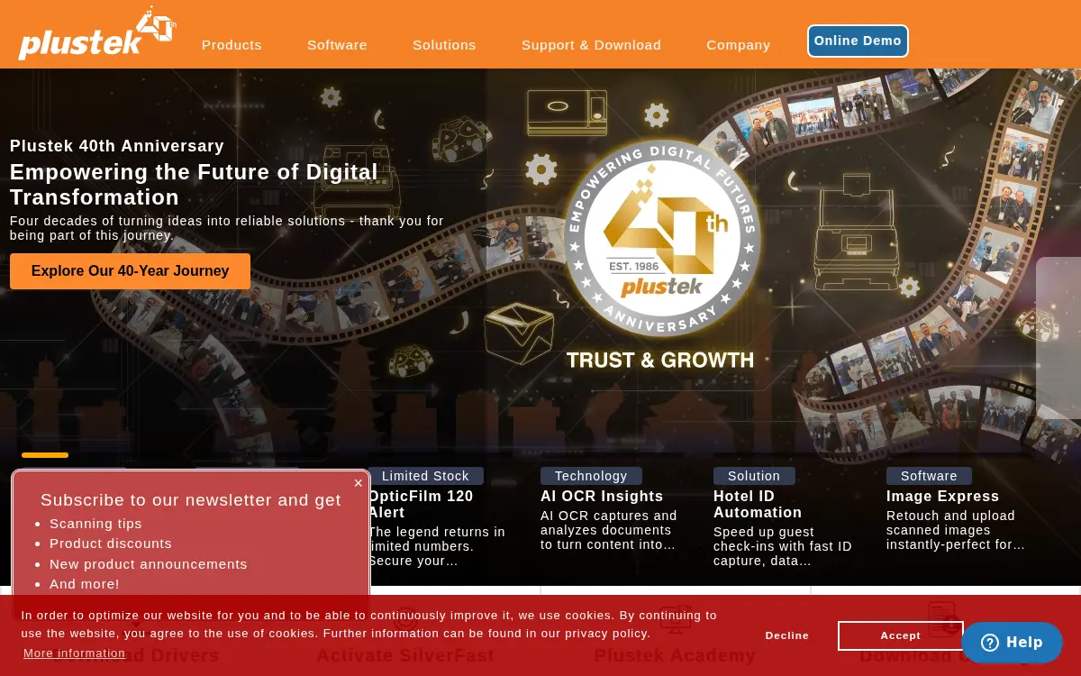 Homepage of Plustek Technology INC.