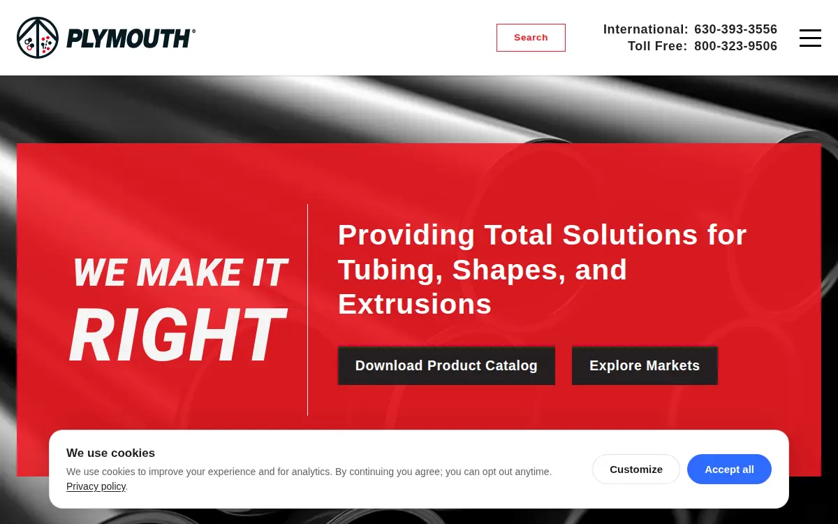 Homepage of Plymouth Tube Company