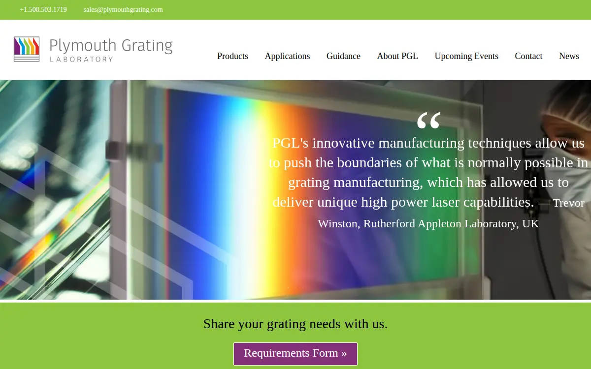 Homepage of Plymouth Grating Laboratory, INC.