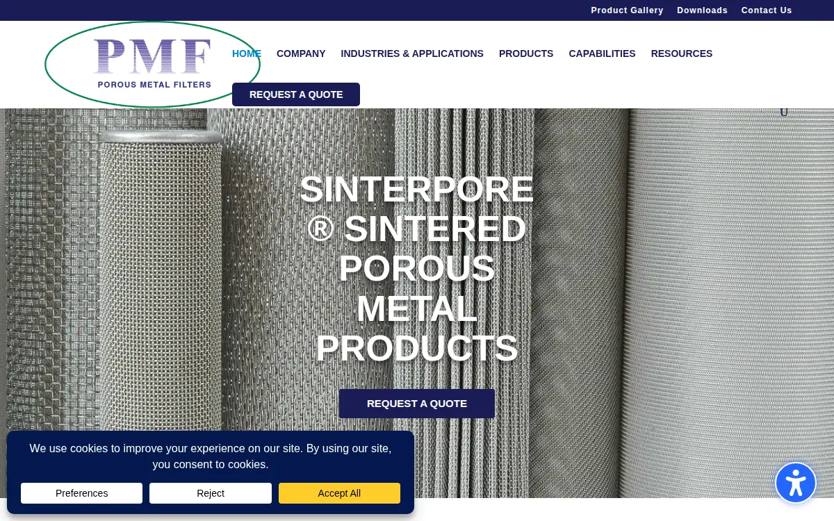 Homepage of Porous Metal Filters INC