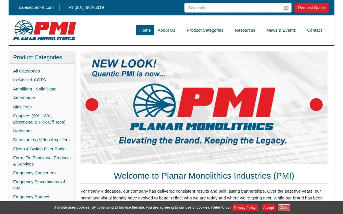 Homepage of Planar Monolithics Industries INC